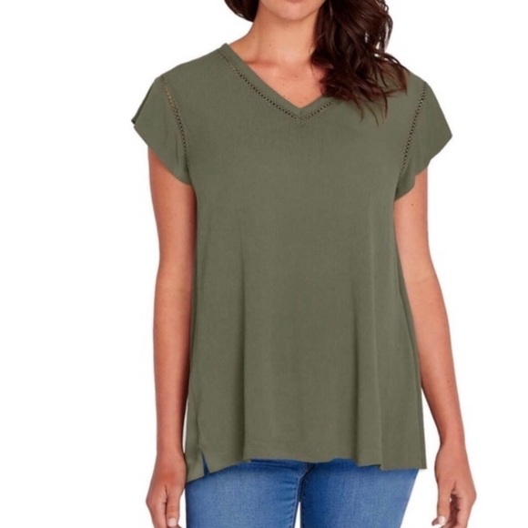 Olive v neck blouse by Buffalo David Bitton M - Picture 1 of 9
